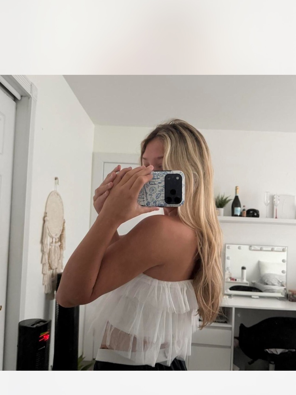 Le Lis White Tiered Tulle Crop Top